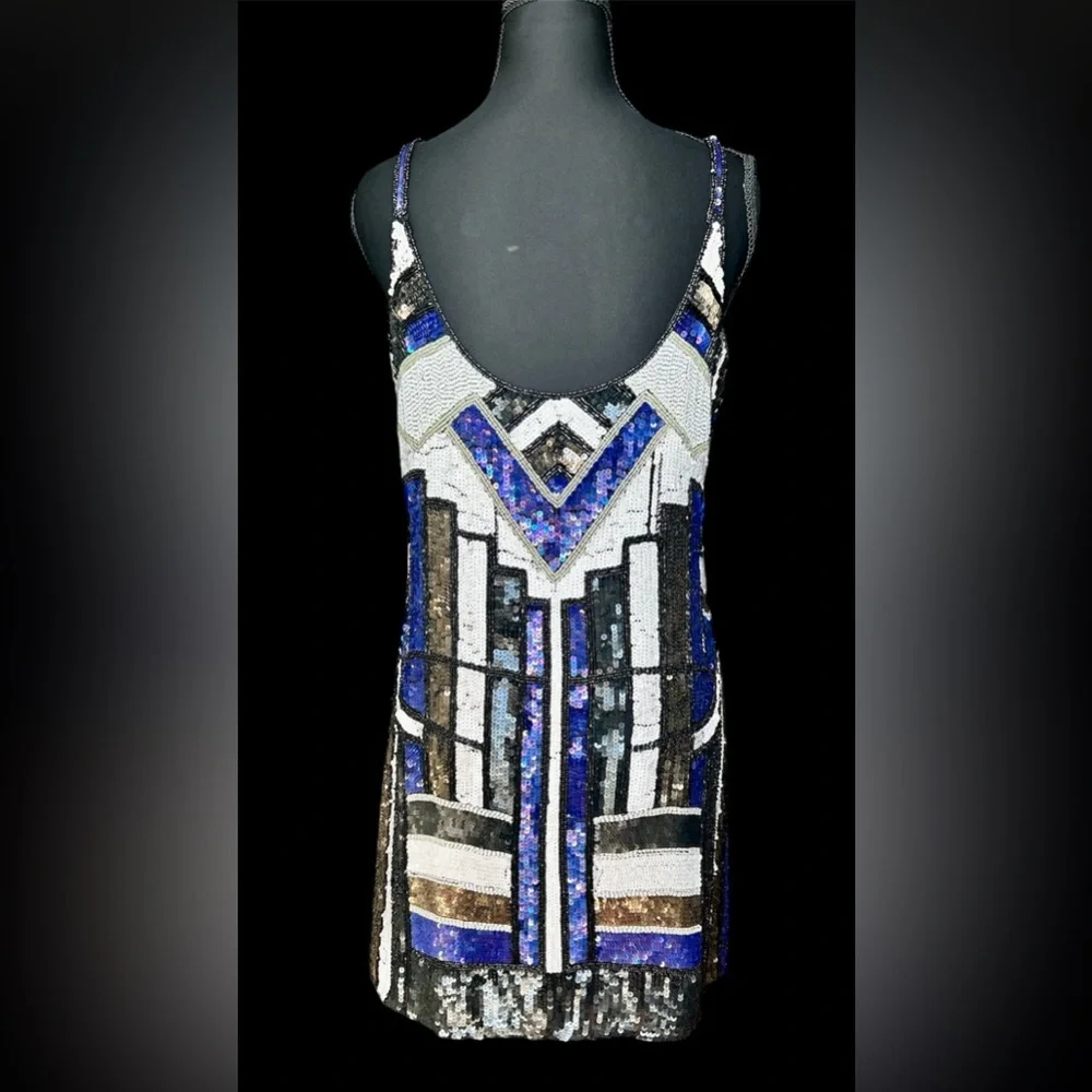 Parker Hayden Art-Deco Flapper Style Beaded Sequin Mini-Dress, 8/10 - Picture 4 of 10